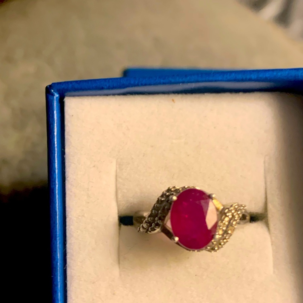 Genuine Niassa ruby sterling silver w diamond accents